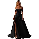 Ibpdea Off Shoulder Wedding Dresses for Bride Applique Bridal Gown Tulle Bridal Dress with Slit