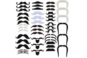 48 Pcs 60s 70s Realistic Novelty Fake Mustaches Self Adhesive Beard Stick on,for Cosplay Masquerade Party, Christmas, Hallowe
