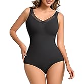 ciksob Shapewear Bodysuits for Women, Tummy Control Body Suits Wide Straps Body Shaper V Neck