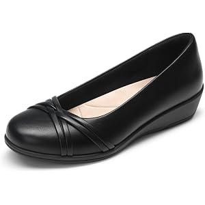 DREAM PAIRS Women's Low Wedges Closed Toe Dressy Flats | Light flexible grippy TPR outsole, Breathable memory foam insole wit