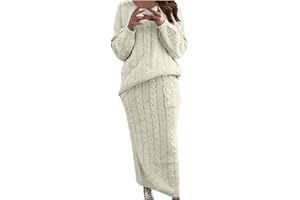 Firzero Womens Fall Outfits 2 Piece Sweater Set Rib Knit Long Sleeve Top Maxi Bodycon Skirt Casual Loose Fit Knit Dress 2024