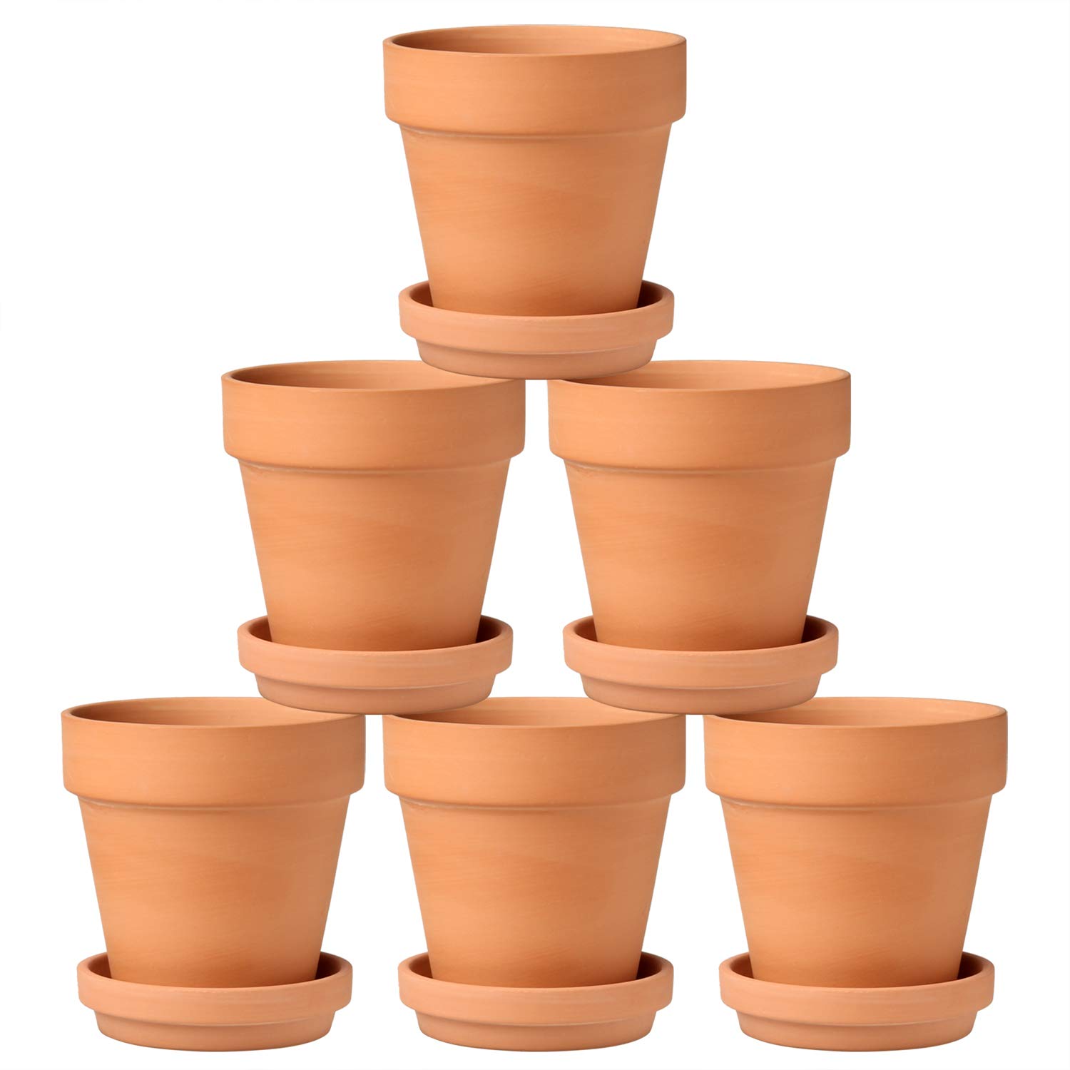 Briful 6 PCS 3.9"x3.9" Small Terracotta Plant Pots with Saucers, 10 x 10cm Flower Pots Clay Pottery Plant Pot with Drainage Hole, Perfect for Cactus Succulent Nursery House Plants — image 1