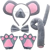 Seglorwy Halloween Mouse Costume Women, 6 Pcs Soft Mouse Ears Headband Tail Nose Bowtie Gloves For Adult Party Wear