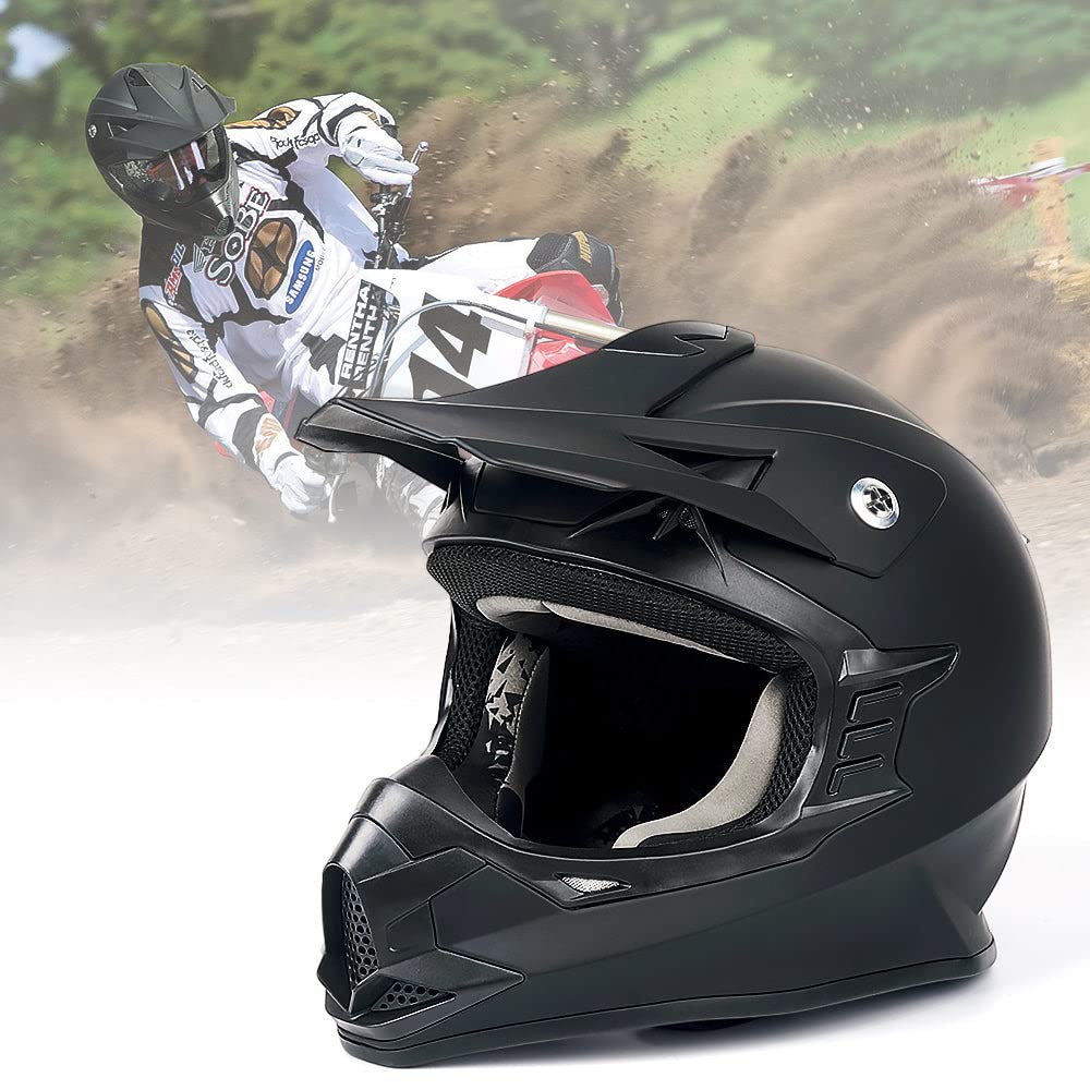 Orthrus DOT Certified Adult & Youth Helmet for Dirt Bike ATV Motocross Offroad Motorcycle Bike(MatteBlack,S) Image