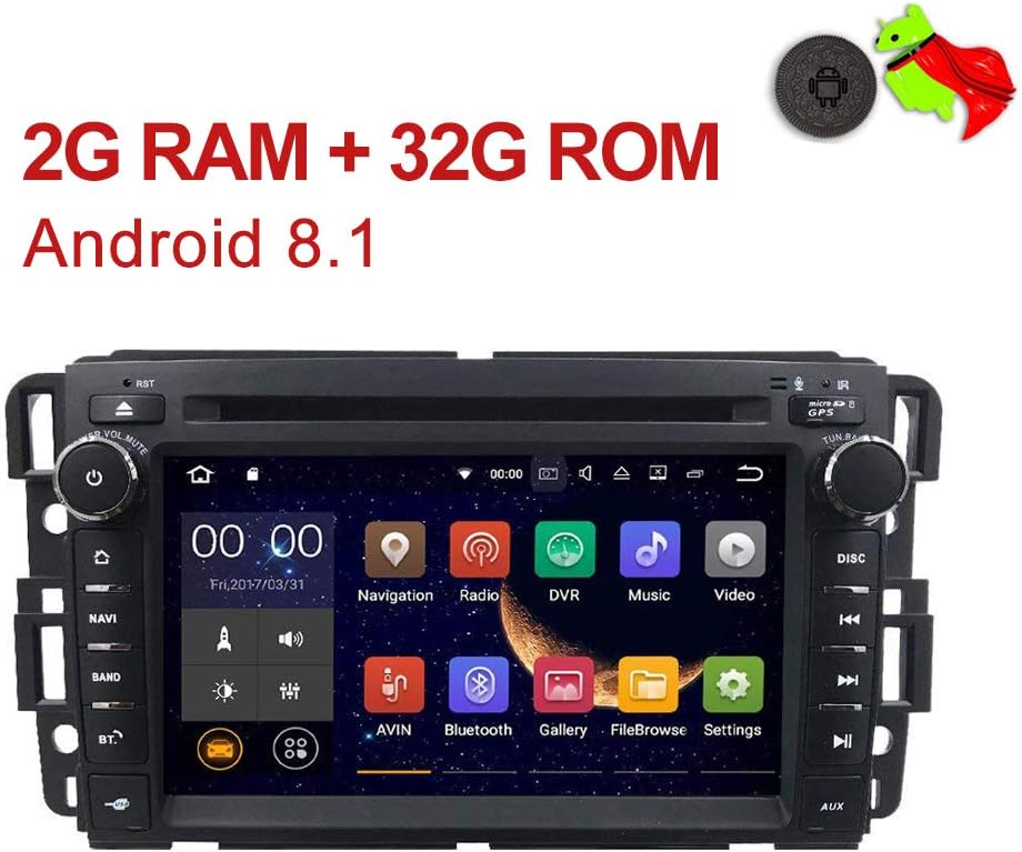 MCWAUTO 2 Din Car in Dash Radio DVD Player Compatible GMC Buick Chevy Android 8.1 OS 2GB RAM Multi-Media Player WiFi 4G Bluetooth TPMS DAB+ OBD2 and Free Rear Camera/Pre-Loaded Map