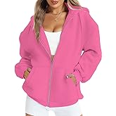 FANCYINN Womens Zip Up Hoodies Long Sleeve Oversized Sweatshirts Casual Drawstring Fall Fleece Jacket with Pockets
