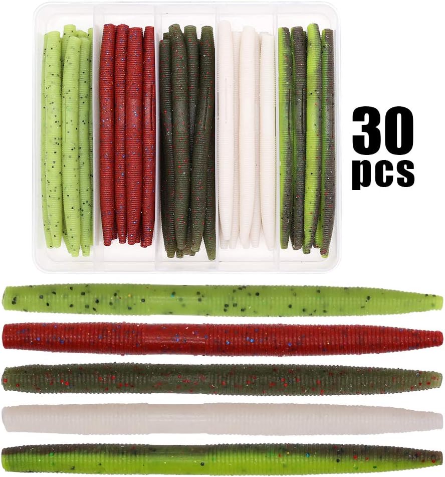 XFISHMAN Senko Worms Bass Fishing Lure Kit 30 pk Wacky Rig Worms Soft Plastic Stick Baits 4" 5" inch (Senko Worms (4in, 5 Colors, 30pcs)) : Sports & Outdoors