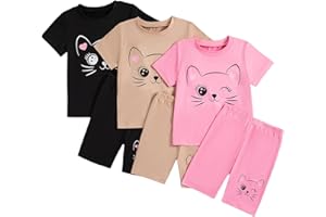 VARMILO 3-Pack Toddler Girls Summer Animal Print T Shirt Short Sleeve Top and Pattern Print Shorts Kids Sets Size 2-8 Years