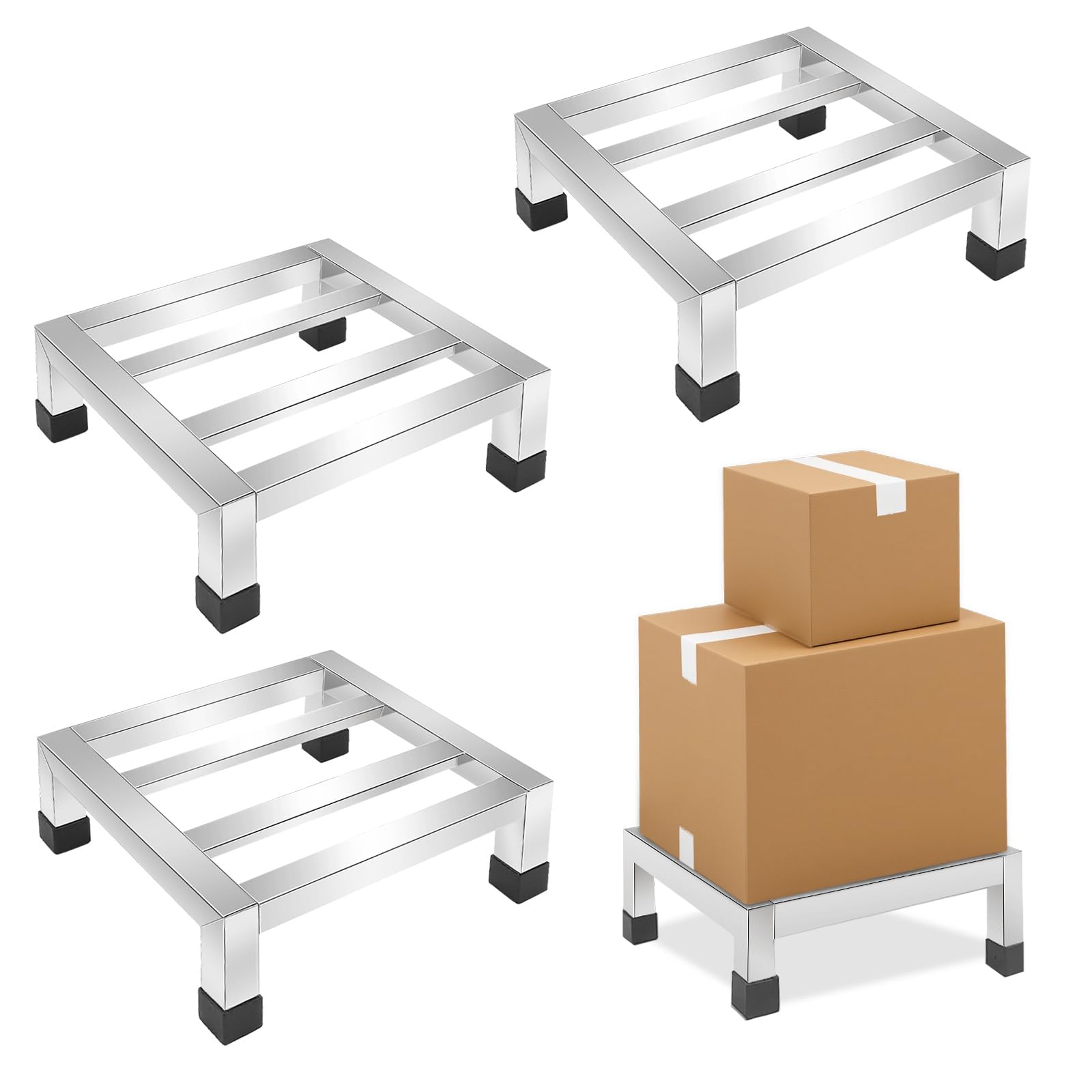 Photo 1 of Wibeelee 3 Packs Dunnage Rack 11.8 * 11.8 * 3.9 Inch Stainless Steel Dunnage Racks Assembly-Free Food Service Storage Racks Floor Rack for Storage in Restaurants, Kitchens, Garages