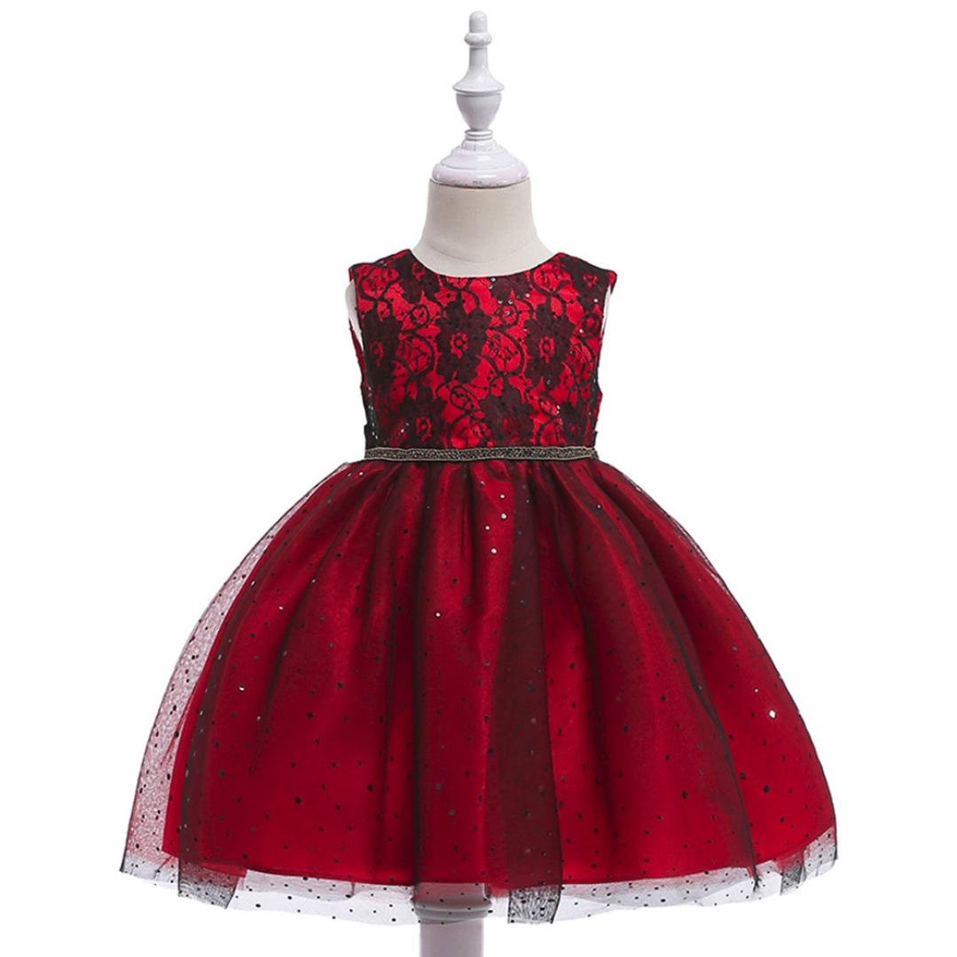 Minisoya Kids Baby Girls Bowknot Lace Ball Gown Party Wedding Bridesmaid Dress