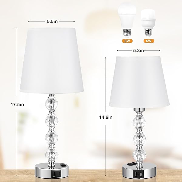 ACAXIN CRYSTAL TABLE LAMP SET OF 2 FOR BEDROOM/LIVING ROOM, 17.5IN (WHITE)