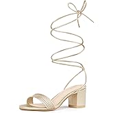 Allegra K Women's Sparkle Strappy Lace Up Block Heels Sandals