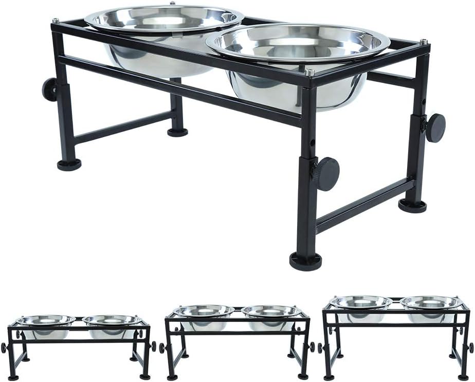 Kitchen & Dining : FOREYY Adjustable Raised Pet Bowls for Dogs and Cats - Elevated Iron Dog Cat Pet Food and Water Feeder Stand with 2 Stainless Steel Bowls and Anti Slip Feet for Small Medium Large Dogs (Medium) : 