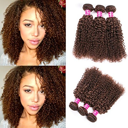 Aphro Hair Kinky Curly Brown Bundles Human Hair Brazilian Hair weave Bundles Natural Brown Bundles For Braiding Bundles Weave Bundles Remy Hair Extensions