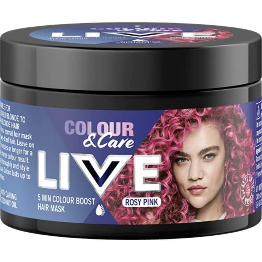 Schwarzkopf LIVE Colour & Care Hair Mask, 5 Minute Wash Out Colour Boost, Semi-permanent Pink Hair Dye, Lasts up to 6 Washes- Rosy Pink, 150ml