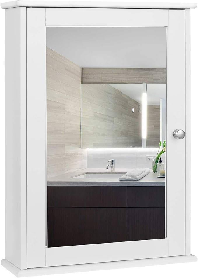EUGAD Small Bathroom Mirror Wall Mounted One Door Storage