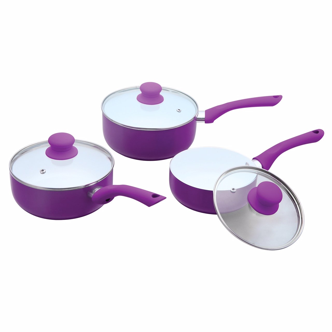 Ceramic Coated Metallic Saucepan Set. Purple Colour Multipurpose