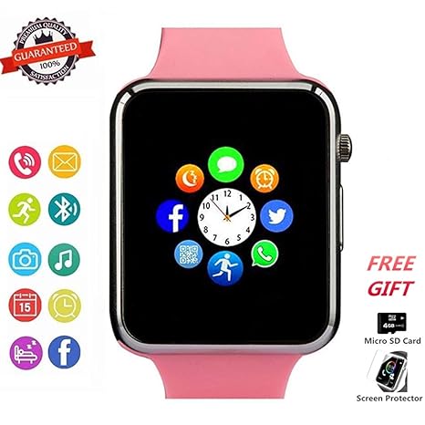 Smart Watch Phone Smartwatch with Camera Pedometer Call Text SNS Sync SIM Card Slot TF Card Music Player Alarm Compatible with Android and IPhone ...