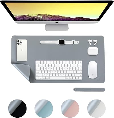 Desiretech Reversible Desk Mat Small 35x60cm Dual-Sided Grey Silver