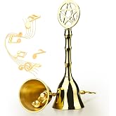 Tirmanaz Brass Small Hand Bell, 4.92" H Pentagram Handbells, Decorative Dinner Altar Bell for Witch Wiccan Inspired Meditation Ritual Pagan, Clear Negative Energies
