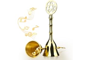 Tirmanaz Brass Small Hand Bell, 4.92" H Pentagram Handbells, Decorative Dinner Altar Bell for Witch Wiccan Inspired Meditation Ritual Pagan, Clear Negative Energies