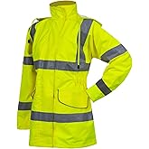 PALAMLY High Visibility Jackets for Women Hoodie Waterproof ANSI Class 2 Reflective Hi Vis Safety Work Construction Jackets