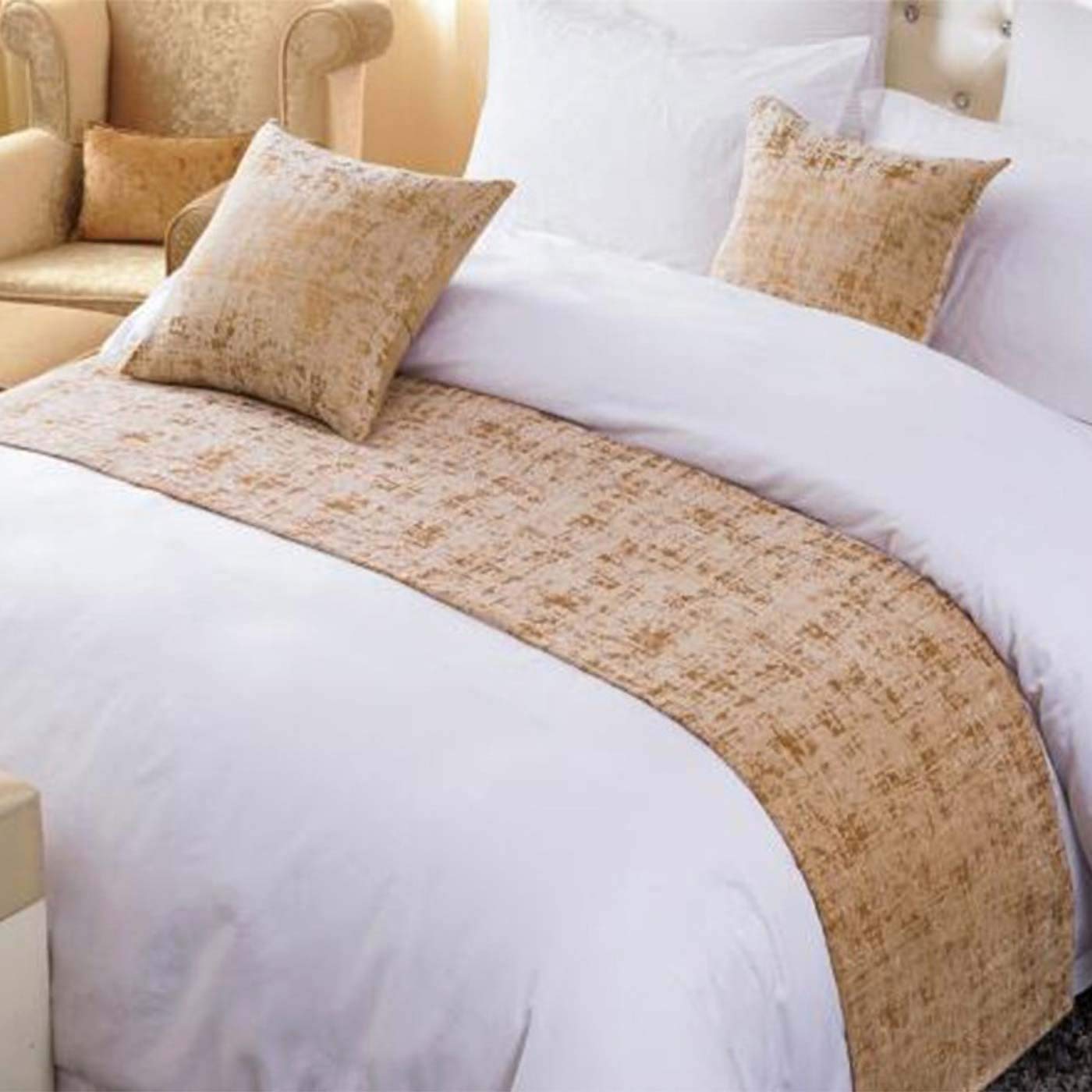 OSVINO Solid Color Chenille Soft No Fading Modern Bed Runner Bedding Scarf Protection, Gold, 180X50cm for 120cm bed — image 1