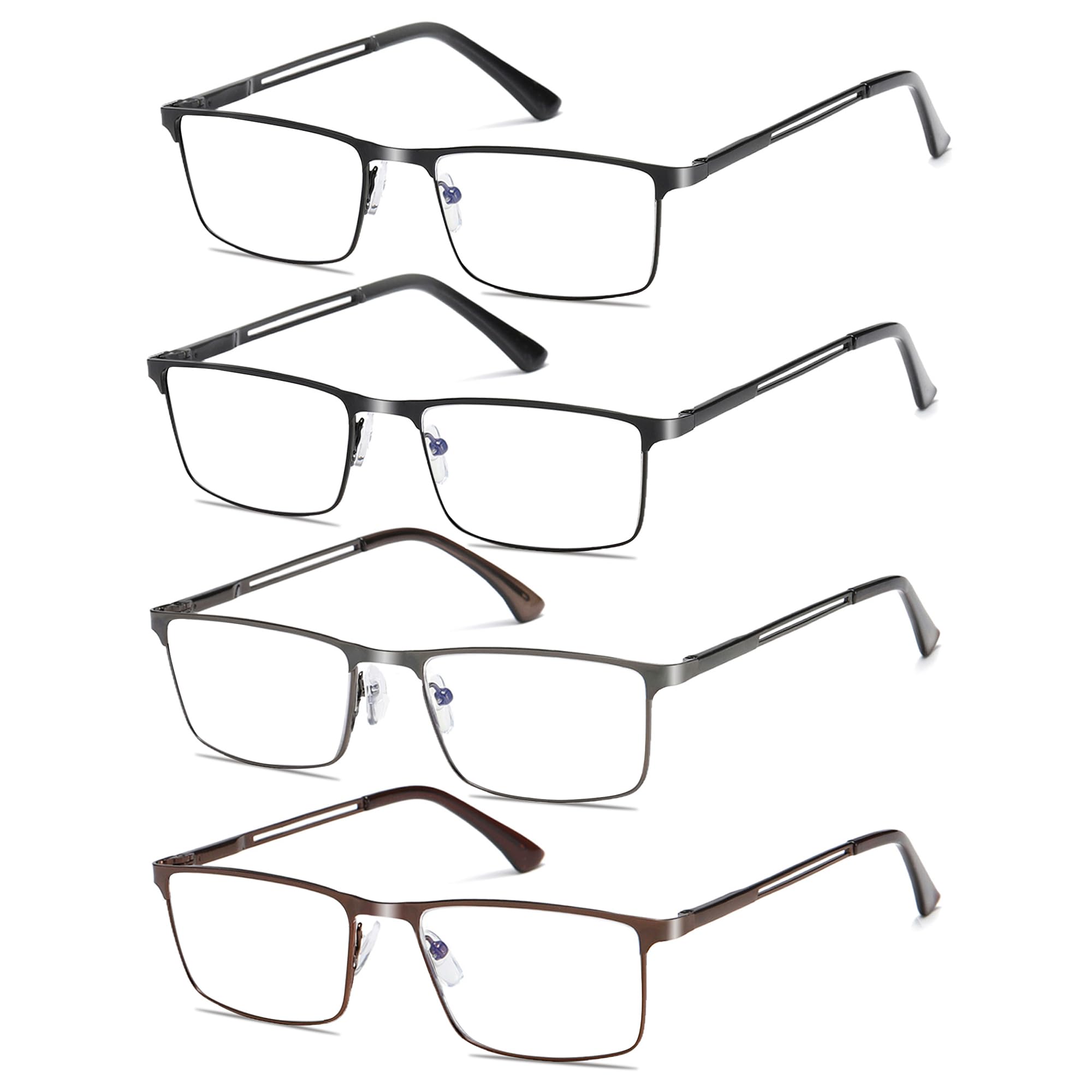 Fsread 4 Pack Blue Light Blocking Reading Glasses For Men with Spring Hinges Rectangular Reader Full Frame Ultralight Metal Frame +2.75