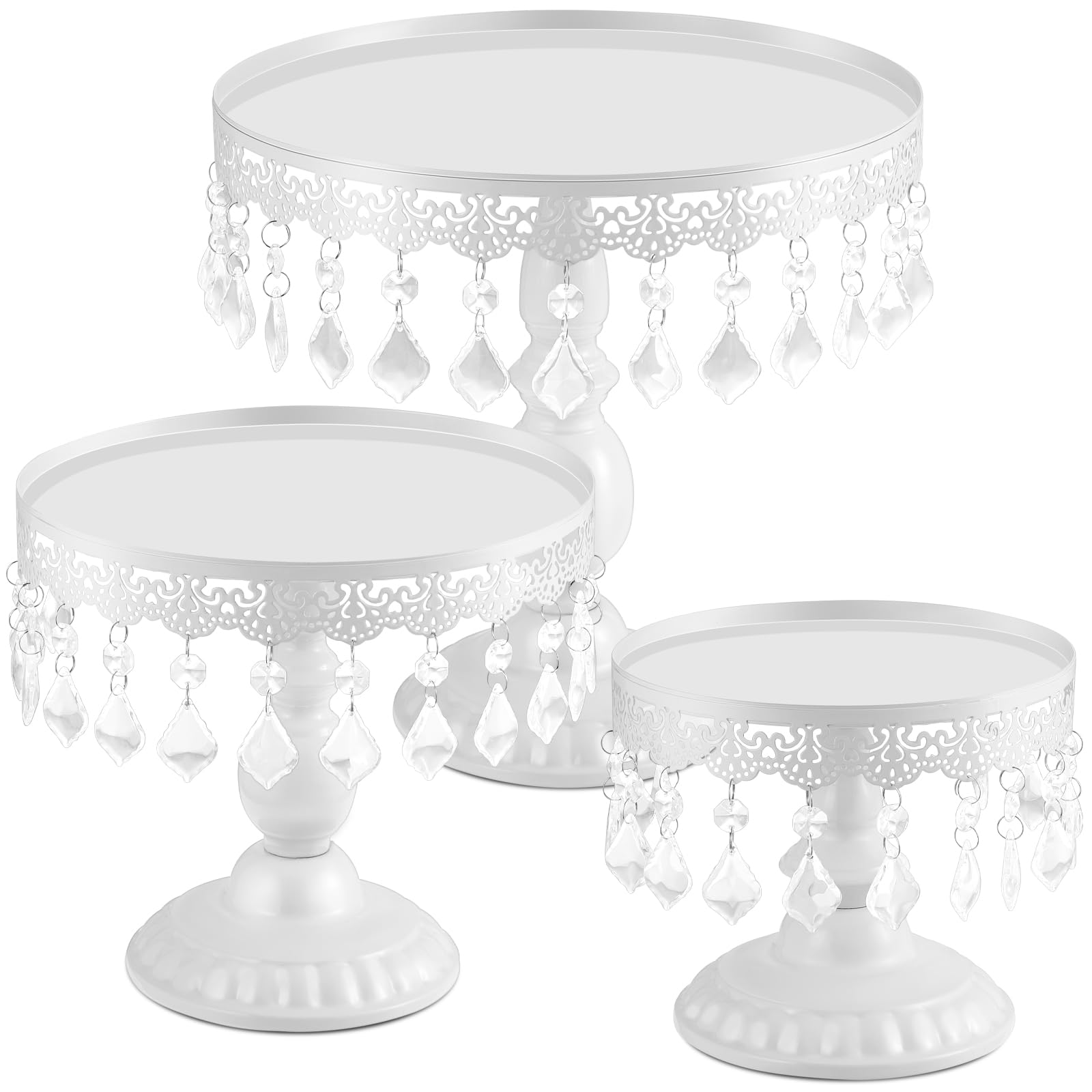 Photo 1 of Eaasty 3 Pcs Cake Stand Set Round Cake Stand with Crystal Bling Pendants Dessert Table Display Set for Wedding Event Birthday Party Dessert Table(White)