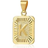 Trendsmax Rectangle Initial Letter Pendant Charm for Mens Womens Gold Plated Capital Letter Pendant Necklace Rolo Chain 18inch