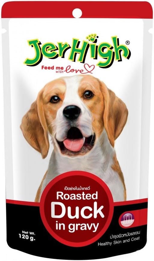 JerHigh Roasted Duck in Gravy Dog Meal with Zinc and Omega3 Great Taste for Great Happiness 120g.
