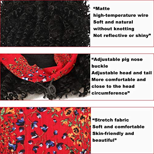Short Curly Headband Wigs for Black Women, Drawstring Headwrap Hairstyles Synthetic Hair Wigs Headband Afro Wigs Natural Color (7Inch Red Headband)