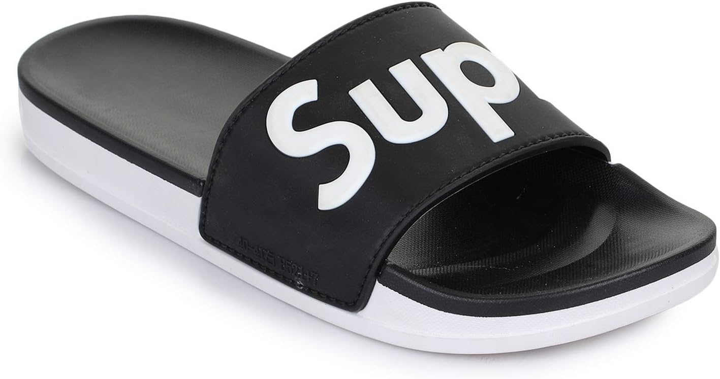 APPE Men's Synthetic Casual Open Toe Slipper (10, Black)