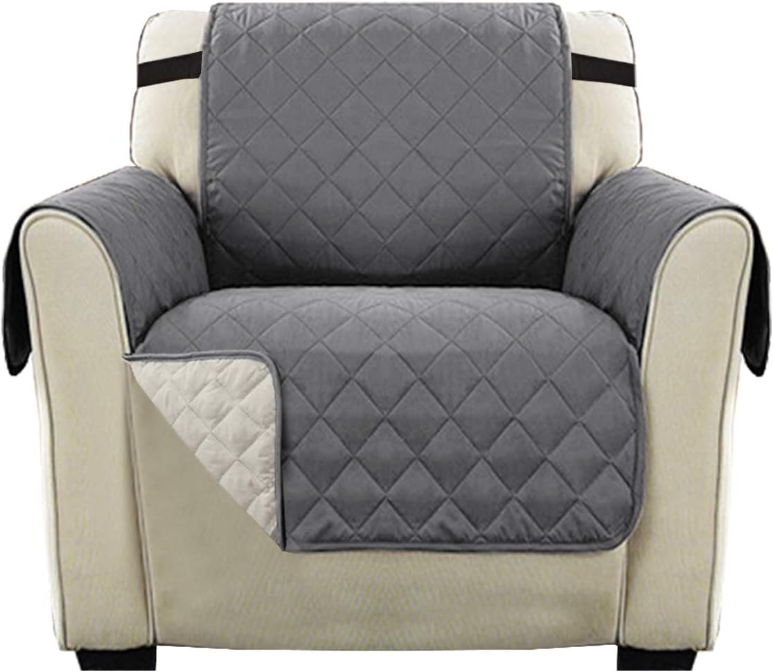 H.Versailtex Reversible Quilted Furniture Protector Cover, Sofa Covers for 1 Seater Couch with 2" Elastic Strap