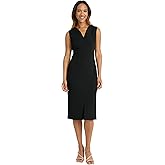Donna Morgan Womens Women's Sleeveless V-Neck Midi Sheath Dress with Front Slit