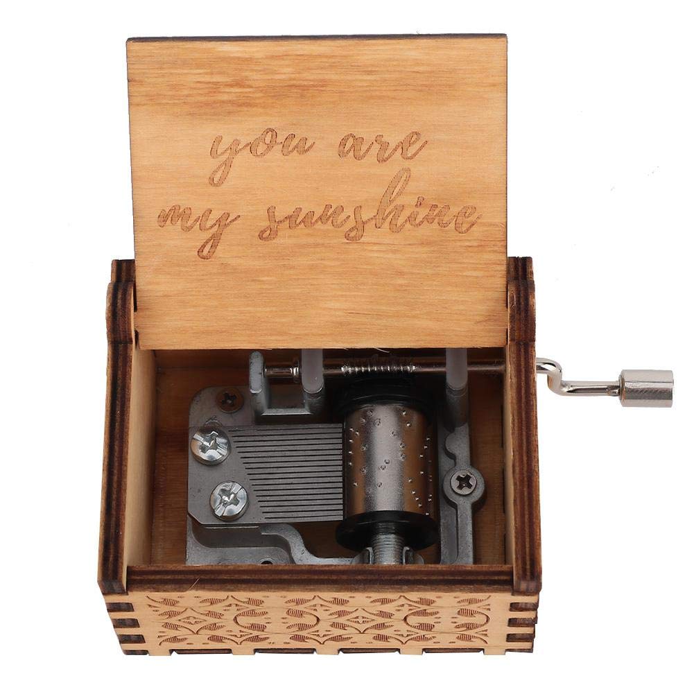 Music Box Plywood Hand Crank Carved Plywood Music Box Wooden Engraved Musical Toy Creative Birthday Gift Crafts Kid Gift Home Decor(#1)