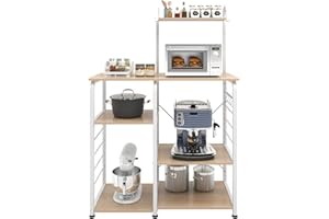 DlandHome Microwave Stand Kitchen Cart, Microwave Cart Stand, 35.4 inches Kitchen Utility Storage 3-Tierx4-Tier for Baker and Rack and Spice Rack Organizer Workstation Shelf, Maple, 172-M