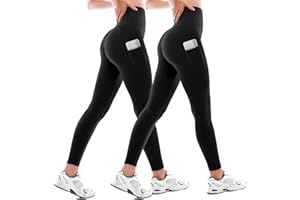 Walifrey Leggings with Pockets for Women 2 Packs,Women's High Waisted Yoga Leggings Gym for Workout