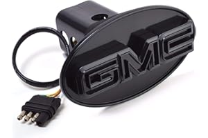 AUTOGEM GMC Hitch Cover (Black)-LED Light Hitch Receiver Covers Compatible with GMC Trucks 2”, 1.25” Tube Both Fit Chrome Letters on Black Metal 4 Way Flat Connector