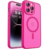 CANSHN Magnetic Compatible with iPhone 14 Pro Max Case, Upgraded [Full Camera Protection] [Compatible with Magsafe] [Translucent Matte] Shockproof Protective Phone Case Cover 6.7 Inch - Hot Pink