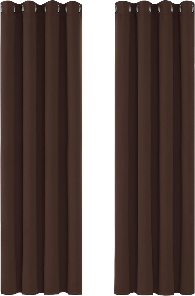 Deconovo Functional Thermal Insulated Eyelet Curtains Blackout Chocolate W55xL79