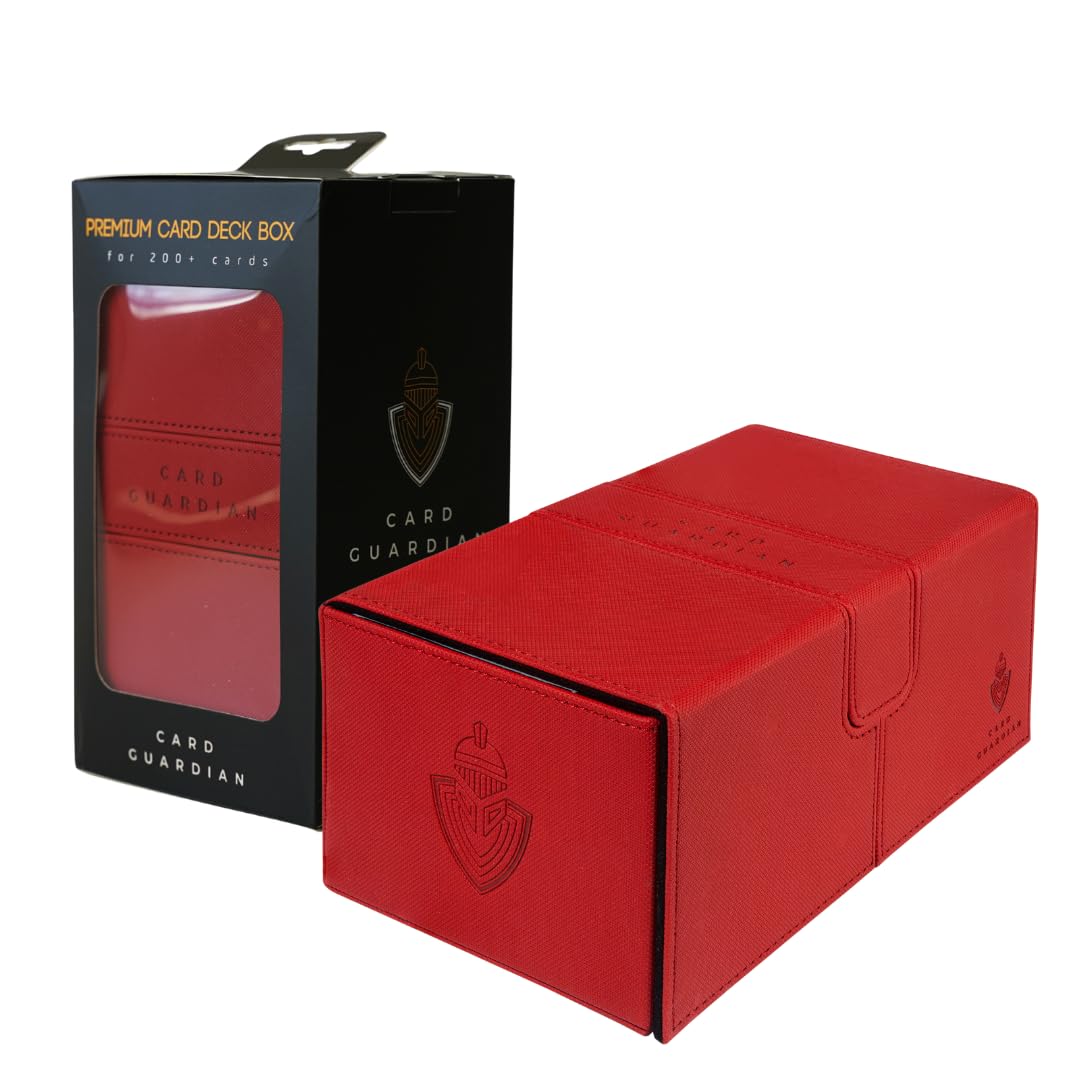 Card Guardian - Premium Double Deck Box for 200+ Cards Trading Card Games TCG (Red)