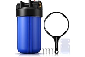 VIHOSE Whole House Water Filter Housing Universal Sediment Water Filter System 1" Npt Brass Port, for Whole Home Pre-Filtration(Blue,10" x 4.5")