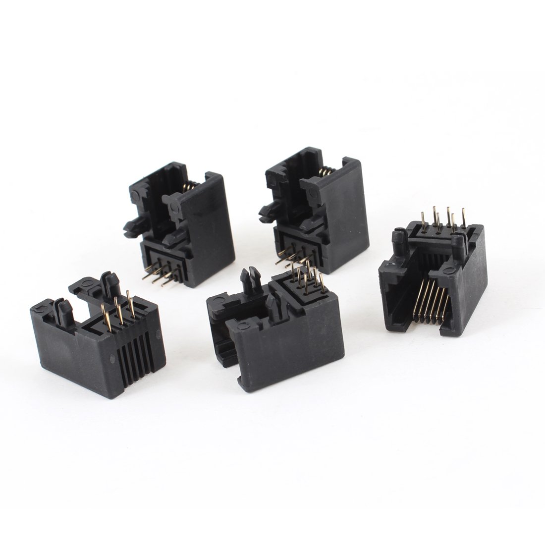 sourcing map 5 Pcs Black Plastic RJ12 6P6C Right Angle Network Modular PCB Connector Jacks