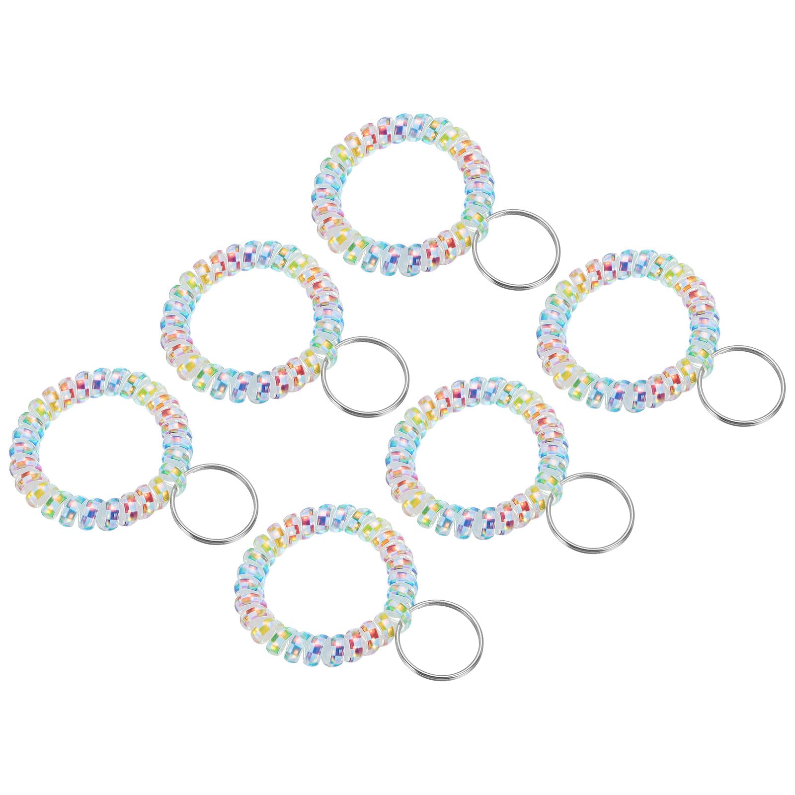 PATIKIL Stretchable Wristband Wristlet Keychain, 6 Pack TPU Spiral Wrist Coil Key Ring Holder for Outdoor Sport Gym Pool Sauna ID Badge, Light Colorful