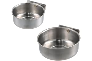 Kioiner 2 Pcs Stainless Steel Bird Feeding Dish Cups, 3.9inch + 4.7inch Bird Feeder Bowls with Clamp Holder, Parrot Water Foo