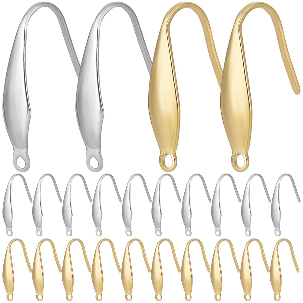Beebeecraft 1 Box 100Pcs 2 Colors Earring Hooks 18K Gold Plated 316 Stainless Steel French Fish Hook Ear Wires Earrings Findings with Hole for DIY Jewellery Earring Making Kits