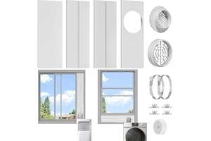 BEWAVE Dryer Vent Window Kit, Window Vent Kit Fit with 4” Ducting Dryer Vent Hose & 5.9” AC Hose for Sliding Window, Adjustable Vent Kit for Inline Duct Fans, Air Conditioner, Dryer, Grow Tents