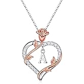 Vjoypro Rose Heart Initial Necklace Gifts for Women Girls, Letter Pendant Necklaces for Women Jewelry Anniversary Birthday Gifts for Her Wife Girlfriend Teen Girls