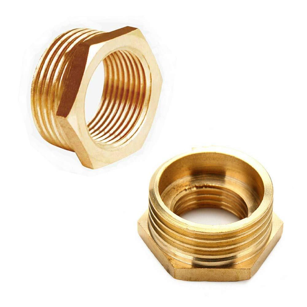 Brass Tap Connector, 1/2"(20MM) Male to 1/4"(13.5MM) Female Thread BSP Connector, Hex Bushing Reducer Adapter for BPS Garden Water Pipes (Pack of 2PCS)